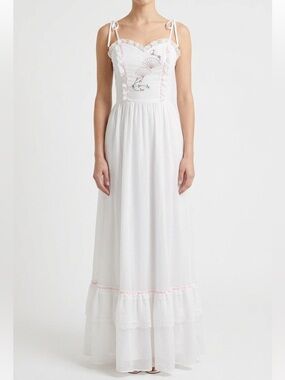 Candi Jones 70s Vintage Lace Cottage Prairie Maxi Slip Dress Size 7 Embroidered